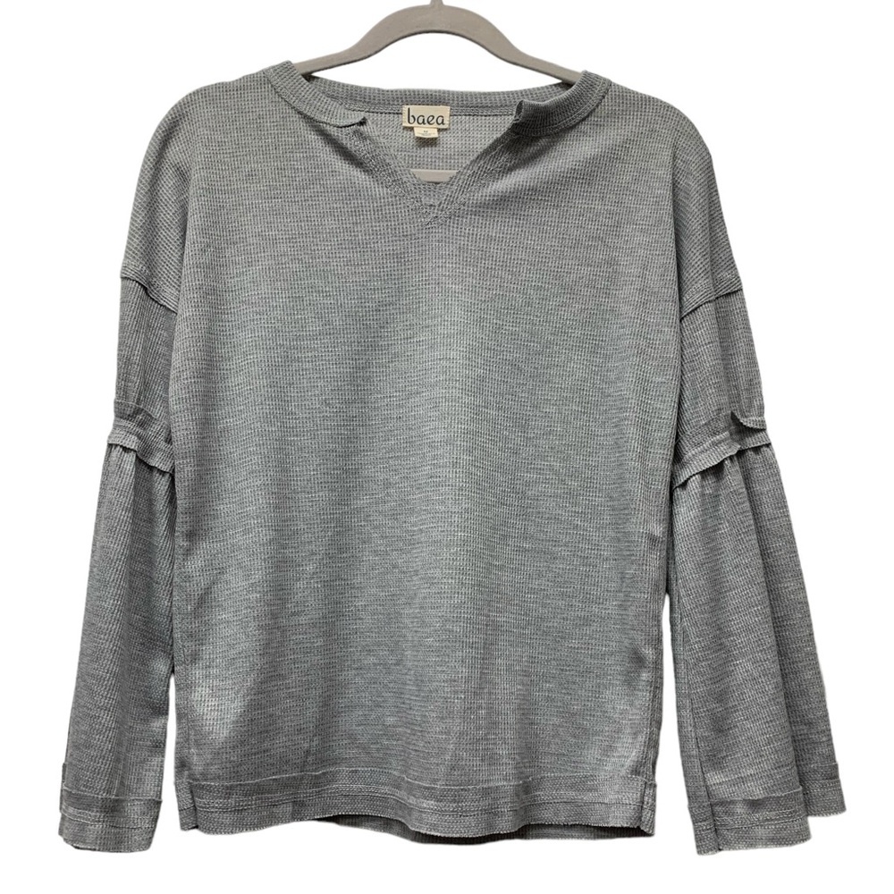 New! Baea waffle knit long sleeve top, ruffle trim flare sleeve, women's medium